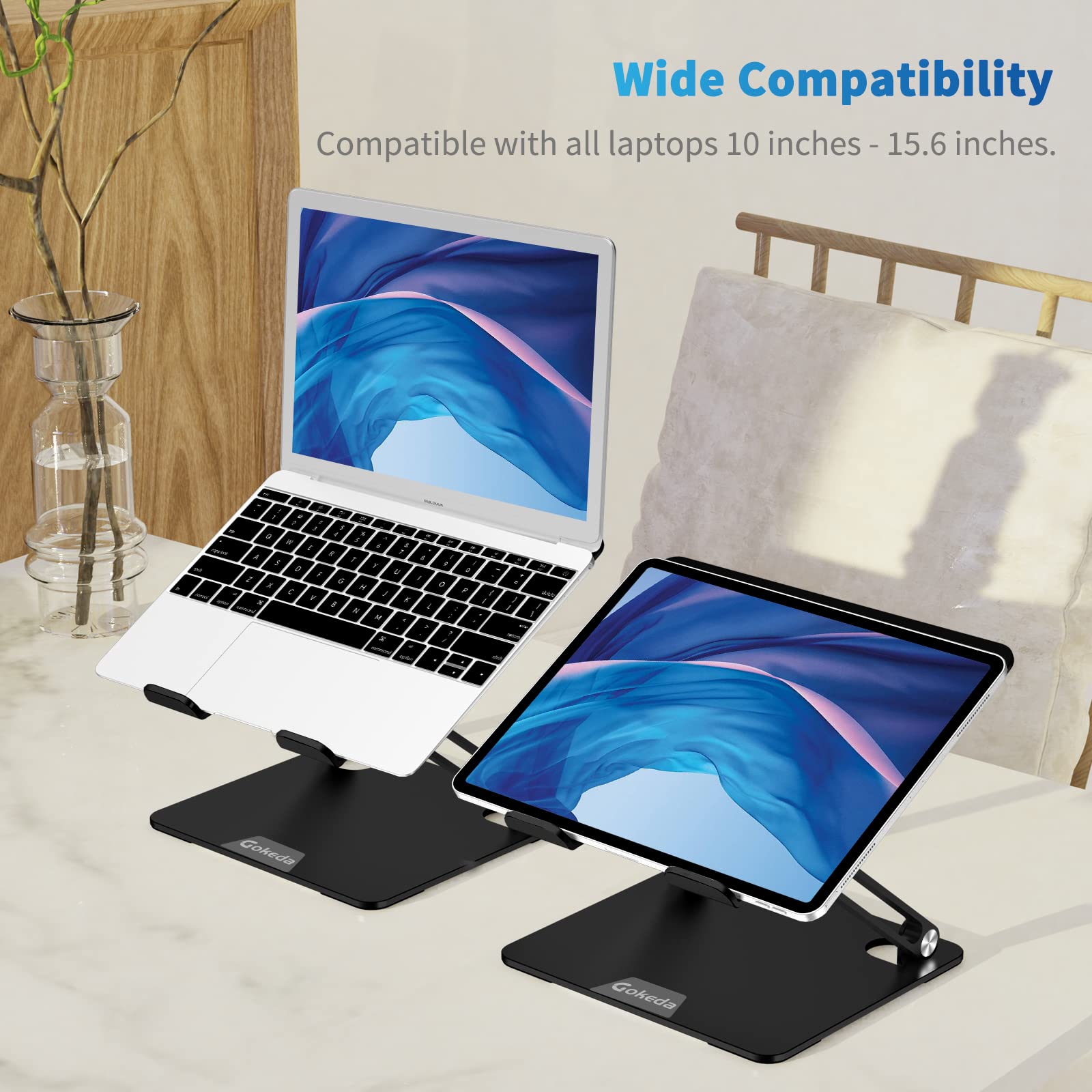 GOKEDA Supporto Per Pc Portatile – Supporto Ergonomico in Alluminio per Scrivania, Computer Portatile Riser Compatibile con MacBook Air/Pro, Dell, HP, Lenovo, altri laptop da 10-15,6"