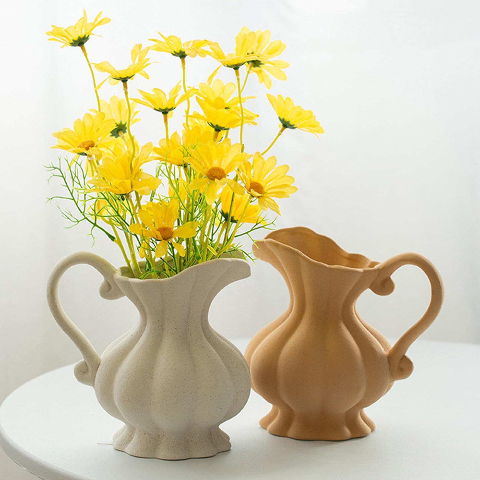 Ceramiczny wazon Wazon z kremem na kwiaty, dekoracyjny wazon z trawy pampasowej, nowoczesny mały wazon do domu Salon Stół Farm,White