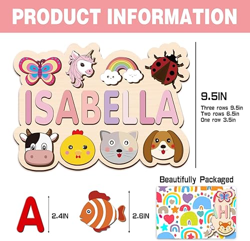 Miniatura 5 de Rompecabezas de nombre personalizado para niños pequeños de 1 a 3 años, rompecabezas de madera con nombre de bebé, juguetes educativos Montessori