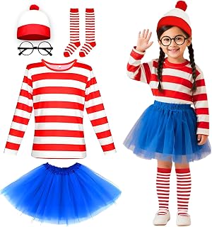 Halloween-Kostüm-Set für Mädchen mit gestreiftem Oberteil, Tutu-Rock, Hut, Brille und Socken – Kostüm für Halloween, cosplay y fiestas