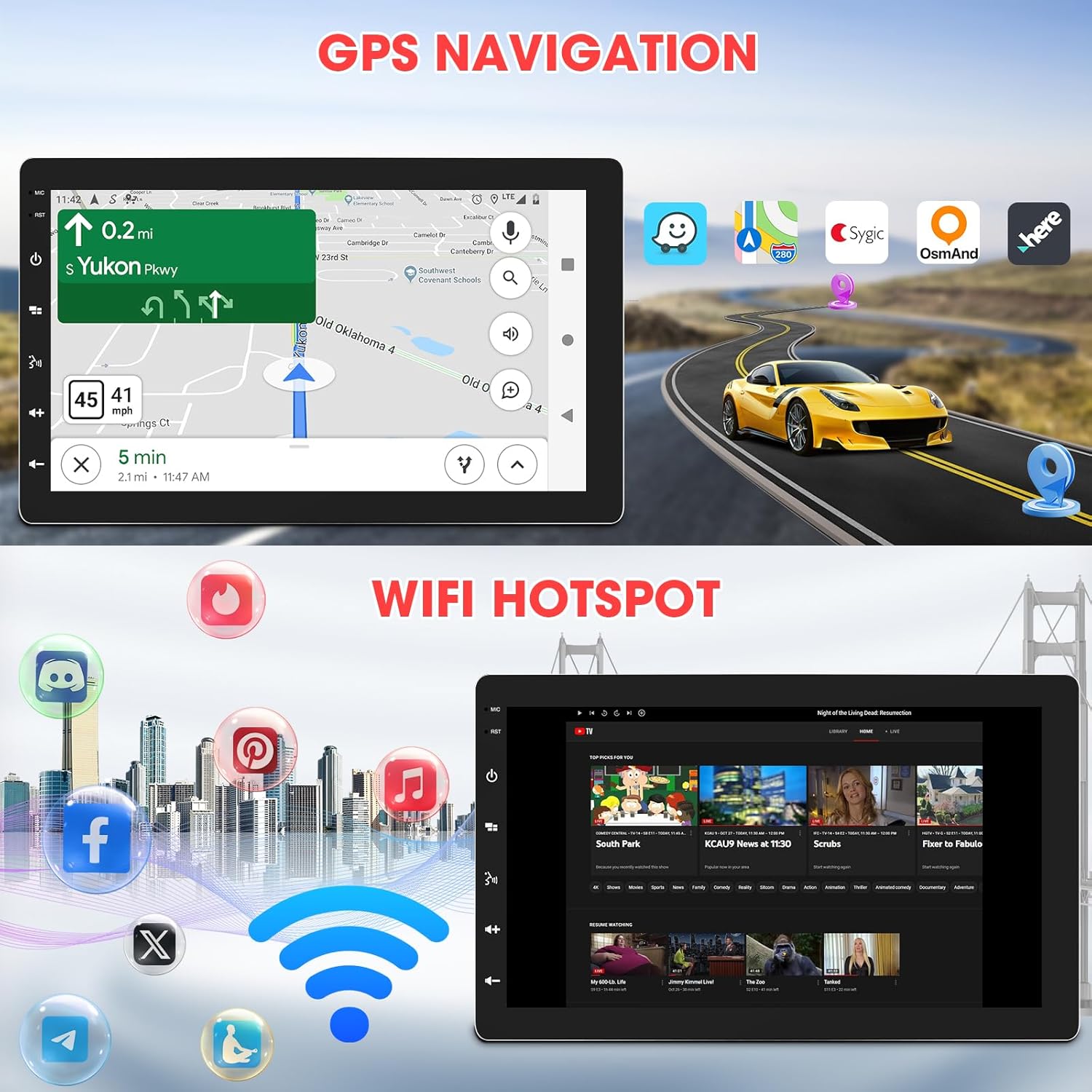 GPS Navigation and WiFi Hotspot features