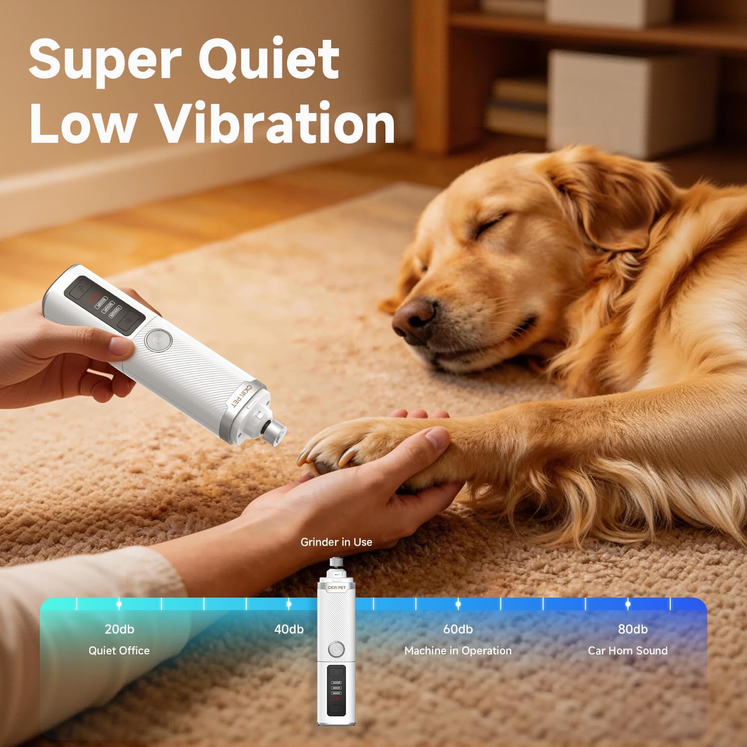 Nail Grinder, Silent 3-Speed Dog Nail Trimmer with 2 LED Lights Safe & Painless Dog Nail Grinder for Nail Grooming Rechargeable Nail Trimmer for Small Medium Large Dogs Cats Rabbits Claw Care
