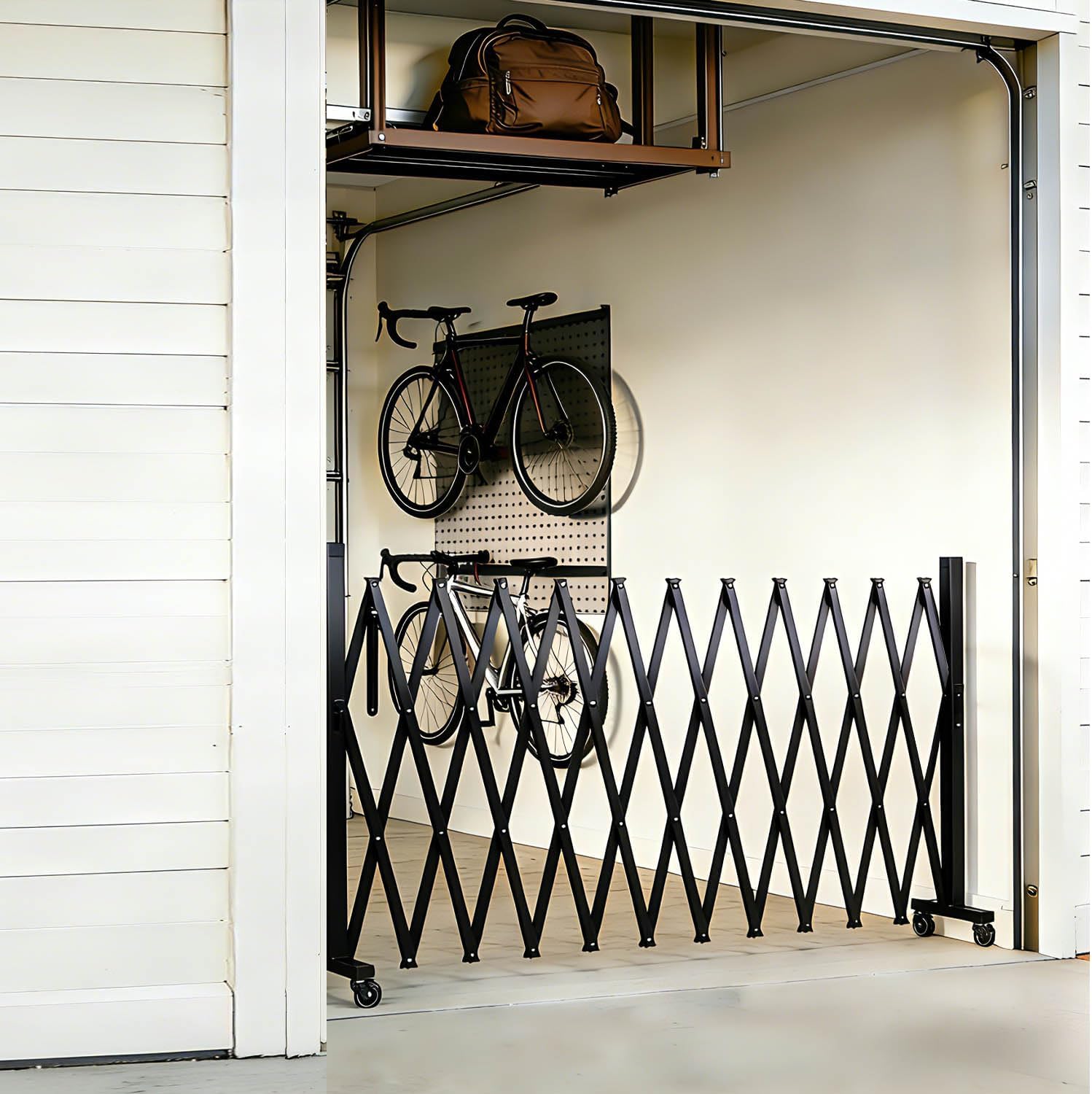 ZZTTHH Expandable Fence, 11.5FT Expandable Barricade, Portable Folding Barricade Gate with Locking Casters, Adjustable Mobile Barricade Metal Traffic Fence for Garden Patio Garages