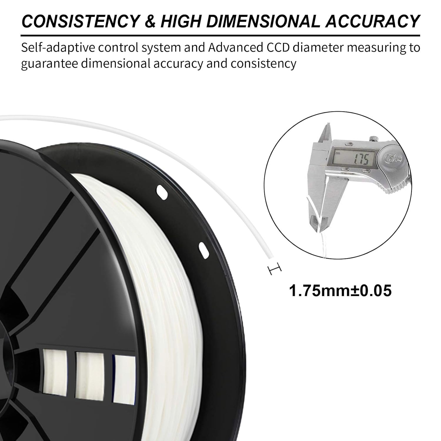 Flexible TPU 3D Printer Filament, 1.75mm, White, 2.0lbs Spool, +/- 0.05mm Accuracy, 95A Soft TPU