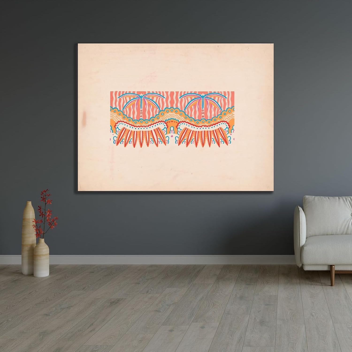 ArtDirect Graphic textile or wallpaper designs with geometric patterns.) (Interior; mural color study, tropical theme with palm trees Unframed Art Print Giclee Poster by Winold Reiss - Ready for Framing with Customization Sizes