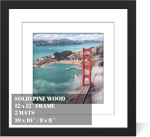 12x12 Wood Picture Frames for Wall Hanging or Tabletop,Diamond Painting Frame Baby Scan Picture Frames with 2 Mats Display 8x8 or 10x10 for Family Walls Decoration,Anniversary,Wedding,Christmas(Black)