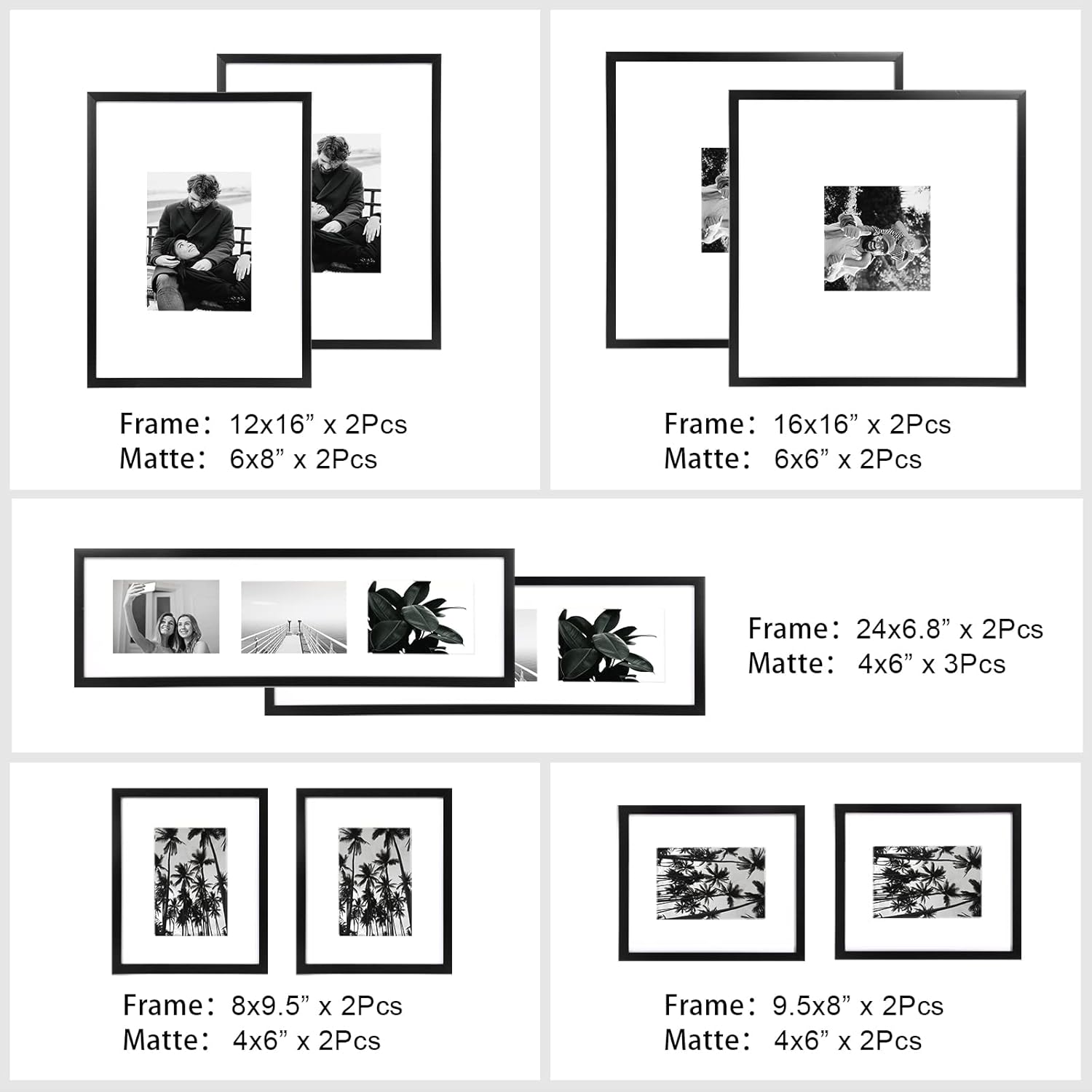 ArtbyHannah Assorted Sizes Gallery Wall Frame Set, Black Picture Frame Collage for Living Room, Staircase & Home Decor (Large)
