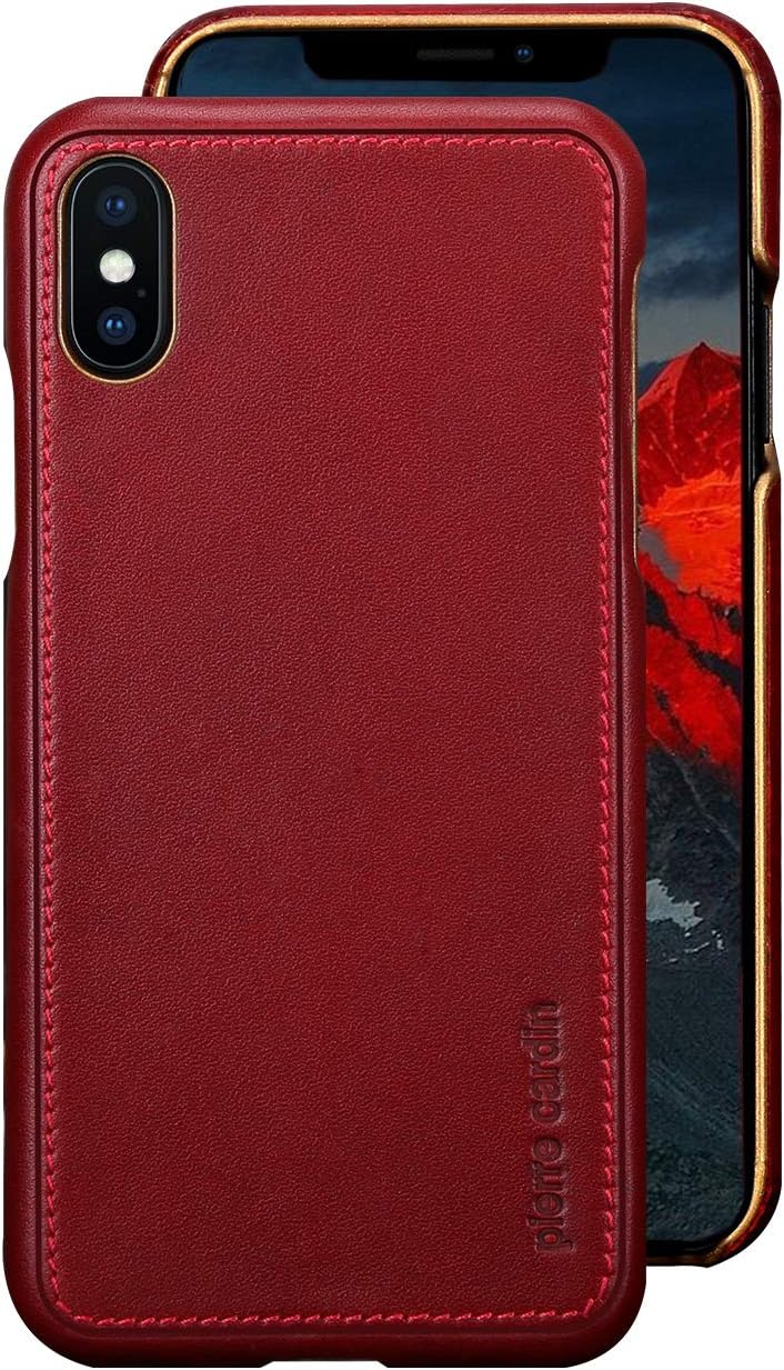 iPhone Xs/X Case,Pierre Cardin Premium Genuine Cowhide with New Slim Design Hard Back Cover for Apple iPhone X/Xs(5.8"),Red