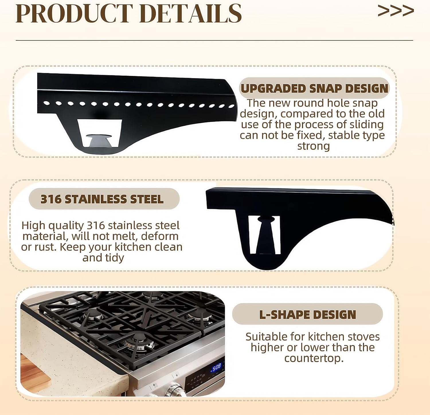 2 Pack Stainless Steel Stove Gap Covers, Kitchen Stove Gap Fillers, Heat Resistant Guard Between Stove Top & Counter, Snap-on design prevents shifting, adjustable from 13.8" to 26.8 "