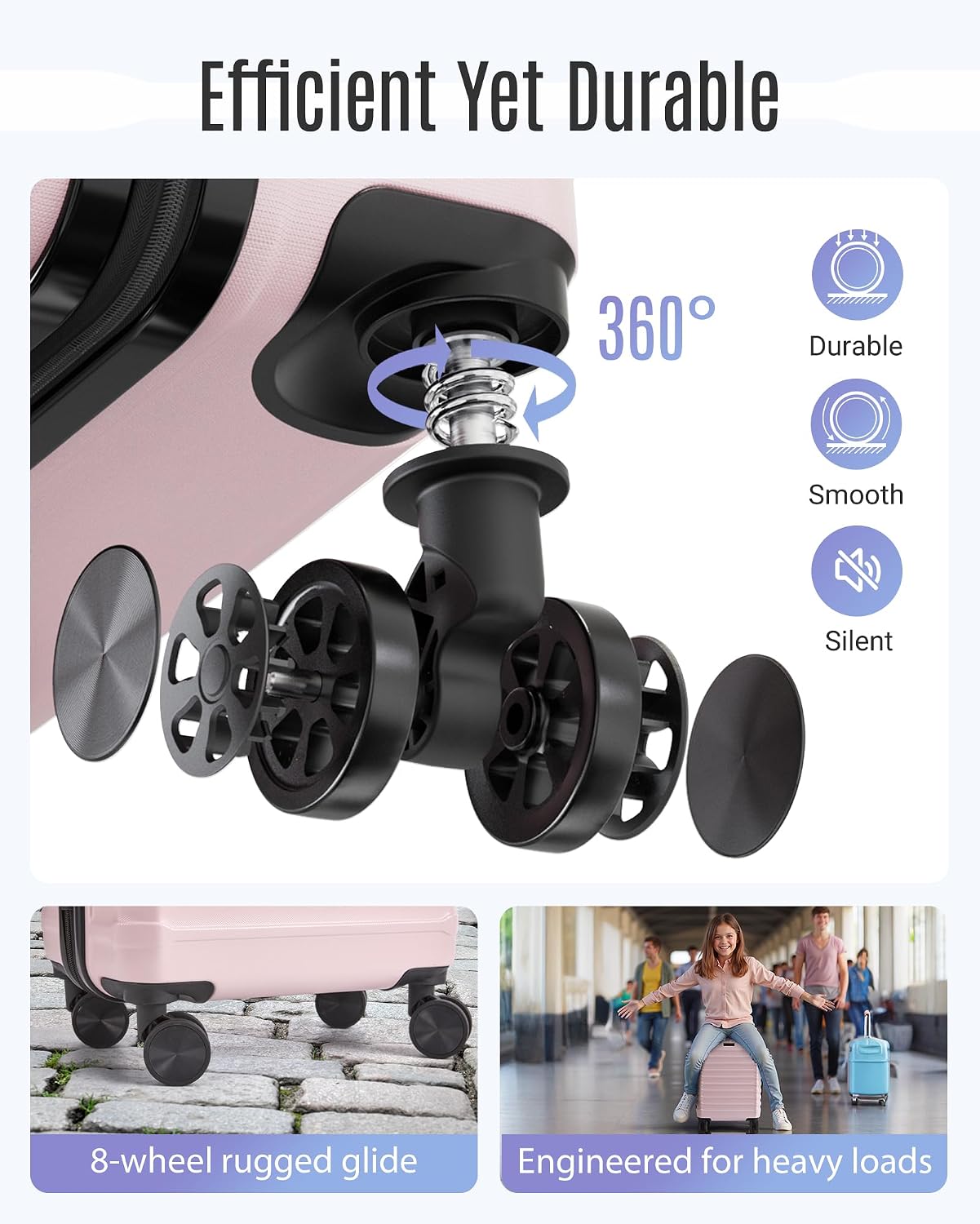 LIGHT FLIGHT Luggage Sets, 3 Piece Durable Suitcase Set with Spinner Wheels, 3 Pcs Hardside Lightweight luggage with TSA Lock, Large Checked Travel Suitcases, 20/24/28 Inch, Pink thumbnail