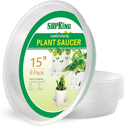 Vista 22 de SupKing Platillos para plantas de 6 pulgadas, bandejas de plástico resistentes para goteo de plantas, platillos de maceta transparente duradero