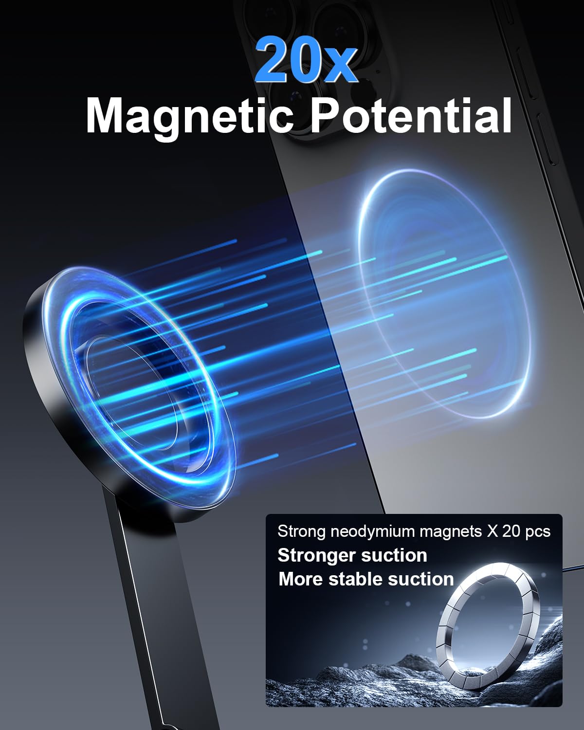 Magnetische Nackenhalterung für Telefone, Hands Freie Nacken-Telefonhalterung, POV/Vlog Telefon Halter mit Klemme, 360 Grad Drehbarer, Selfie-Halterung für iPhone 16/15/14/13/12 Serie (K08-A)