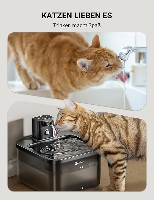 DownyPaws Vezeték nélküli macska ivófontána mozgásérzékelővel, 2.5L, akkumulátoros - ABS black