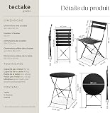 tectake® Bistro Set with 1 Garden Table & 2 Chairs, Foldable Design with Stylish Slats, Steel Frame, Floor-Protective & Non-Slip Feet, No Assembly - Garden Furniture for Patio & Balcony - Black - 6