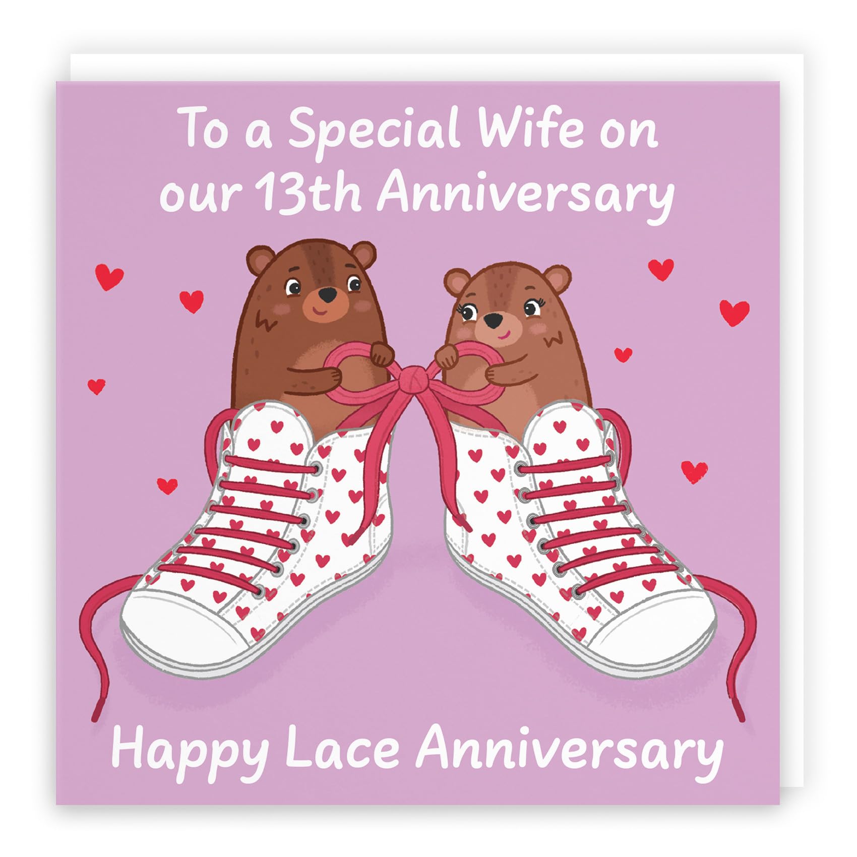 Hunts England - Wife 13th Anniversary Card - Lace Anniversary - 13 Years - Cute Fun Bears Card - Love Story Collection