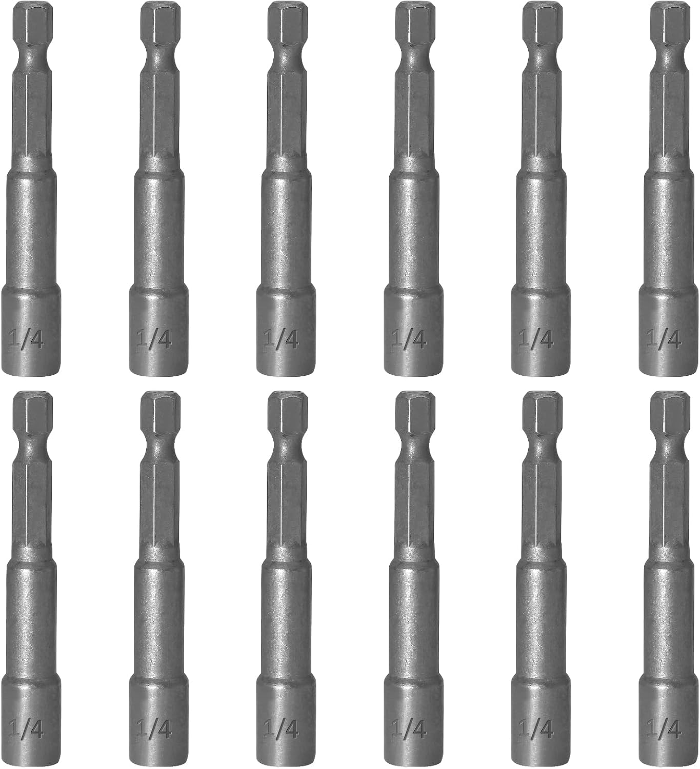 1/4 and 5/16 Inch Magnetic Nut Driver Bit Set, 12 Pcs Chrome Vanadium Steel Impact Drill Bits, Quick Change Socket Nut Driver Adapter with Hex Shank, 65mm Length