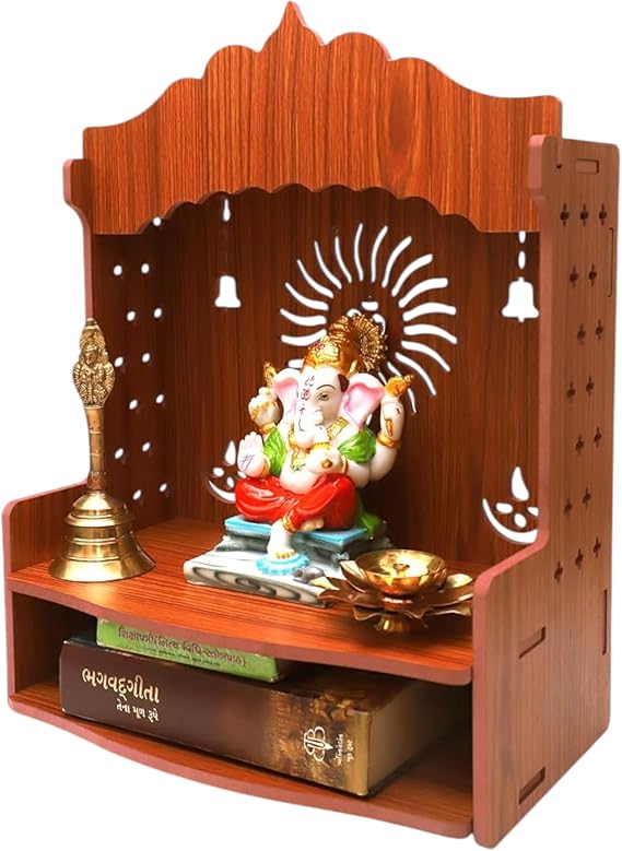 KLAVATE Beautiful Pooja Mandir for Home and Office / Wall Mounted MDF Wooden Temple/Puja Stand (8 mm Plywood Thickness) (Wdn Ombell) (Design 1)