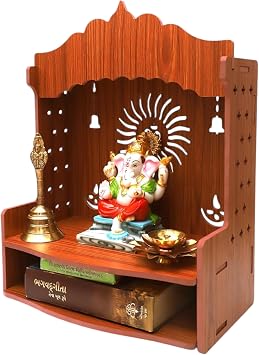 KLAVATE Beautiful Pooja Mandir for Home and Office / Wall Mounted MDF Wooden Temple/Puja Stand (8 mm Plywood Thickness) (Wdn Ombell) (Design 1)