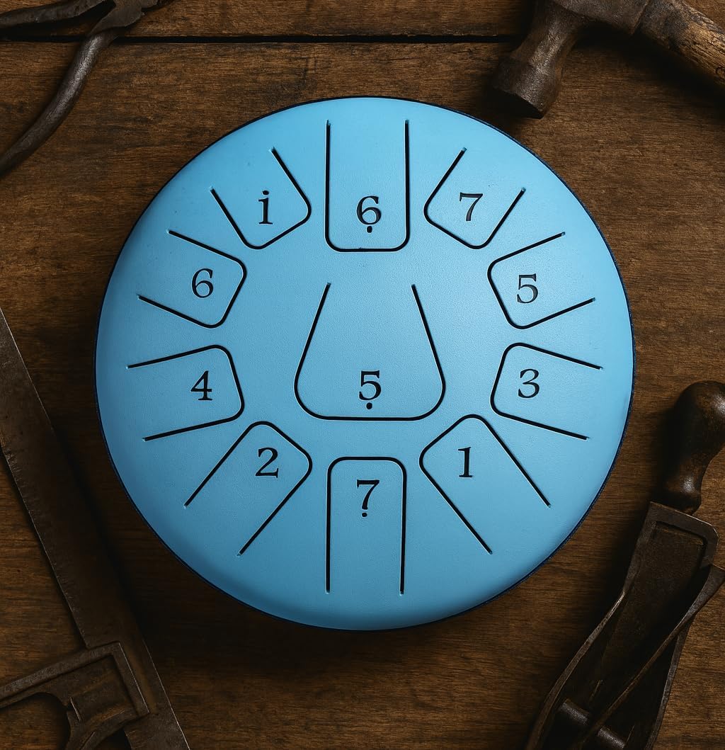 Handcrafted 6-Inch 11-Note Steel Tongue Drum - Perfect for Meditation, Stress Relief, and Music Therapy(Cool Blue)