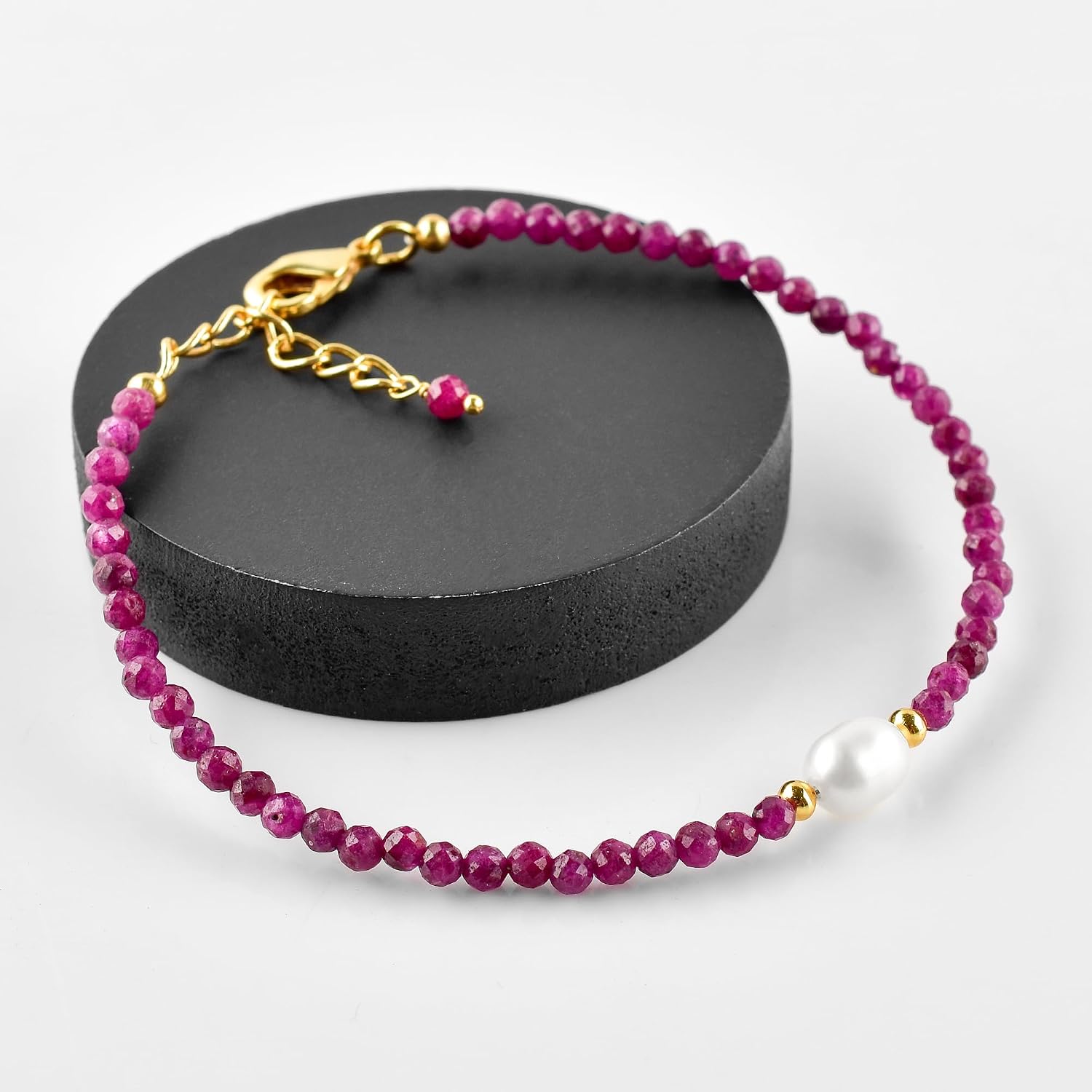 InfinityGemsArt Natural Gemstone Gold Bracelet For Women, Birthstone Crystal Stone With Freshwater Pearl Beaded Jewelry, Gold Plated Chain 8 Inch