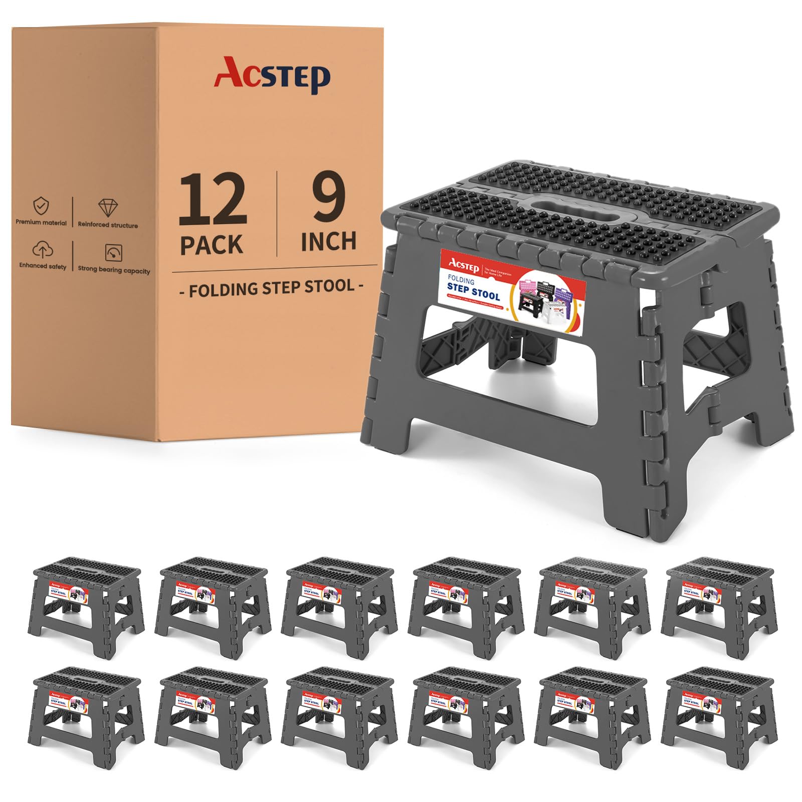Snapklik.com : ACSTEP Folding Step Stool 9 Inch Height Non-Slip Plastic ...
