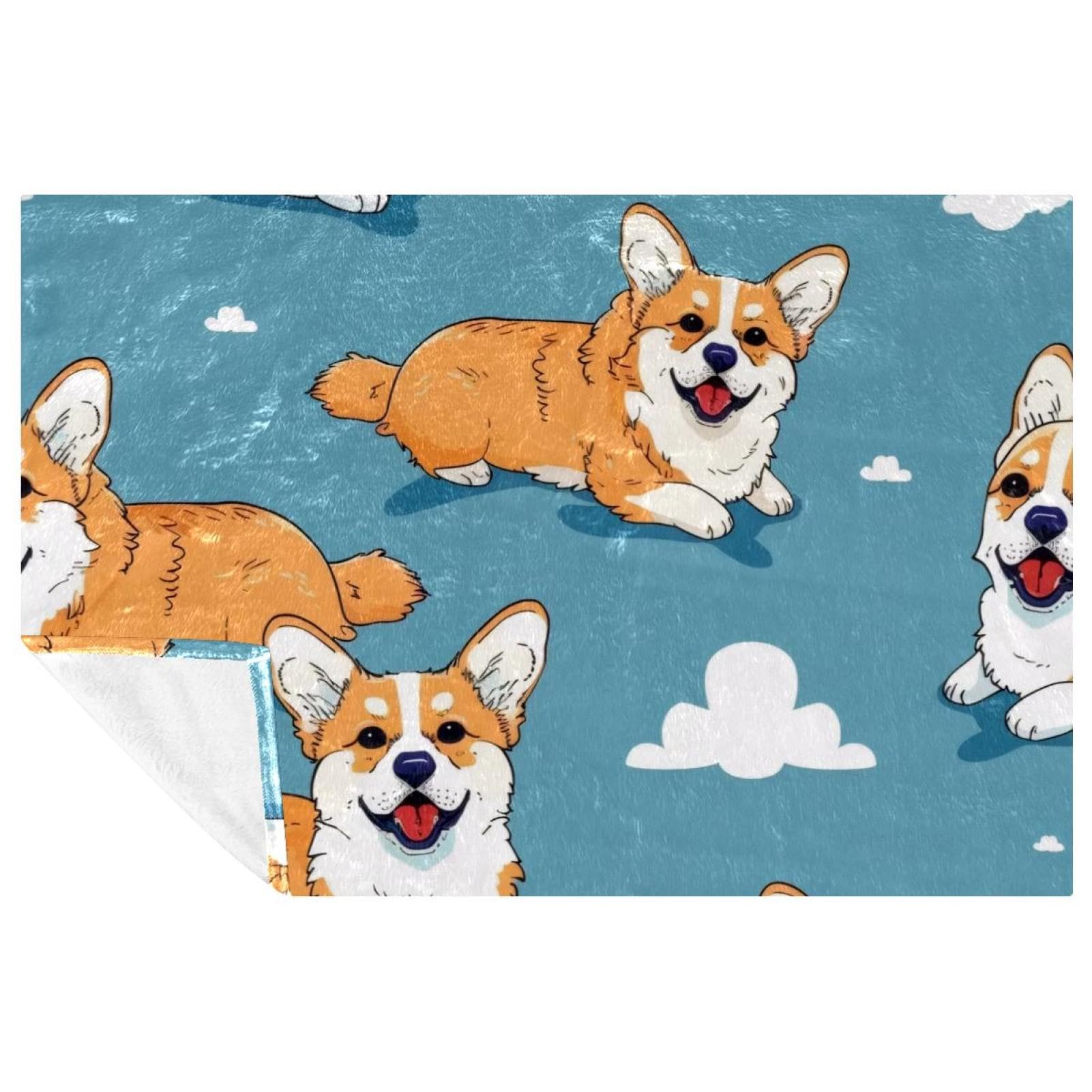 Plaid Corgi bleu pour pique-nique, camping et moments cocooning