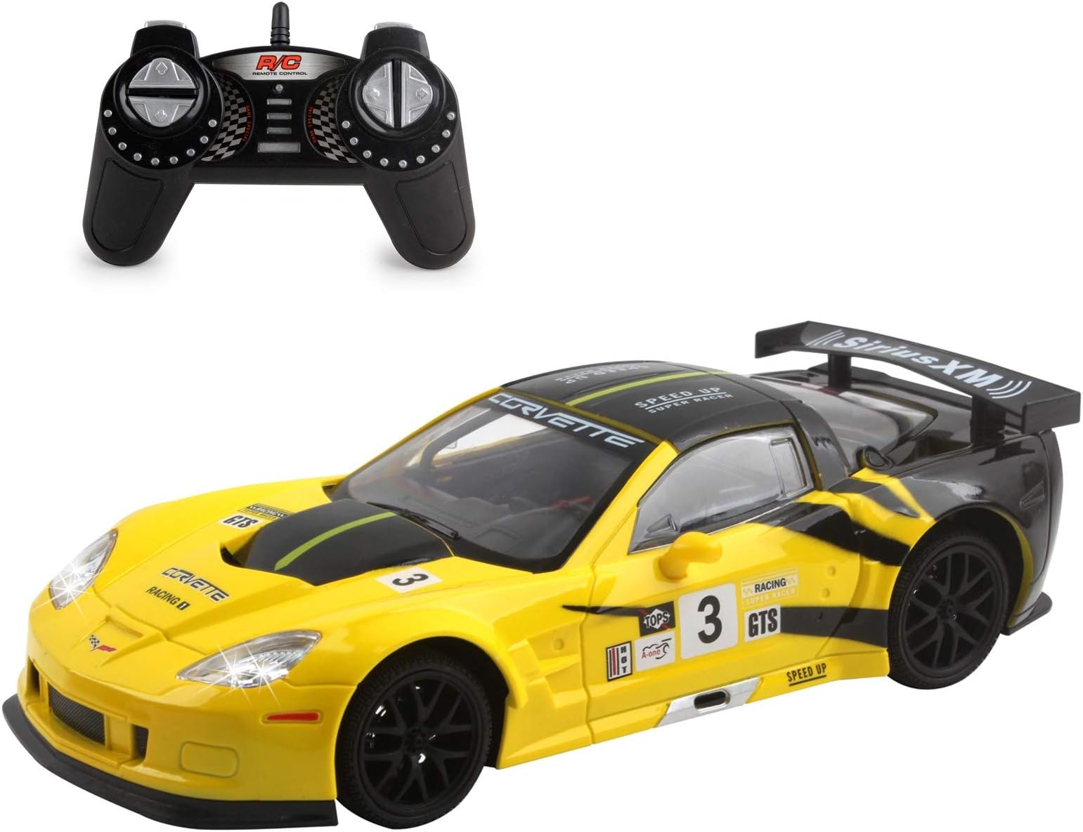 Vokodo RC Super Car 1:18 Scale Remote Control Full Function Corvette with Working LED Headlights Easy to Operate Kids Toy Race Vehicle Perfect Exotic Sports Model Great Gift for Children Boys Girls