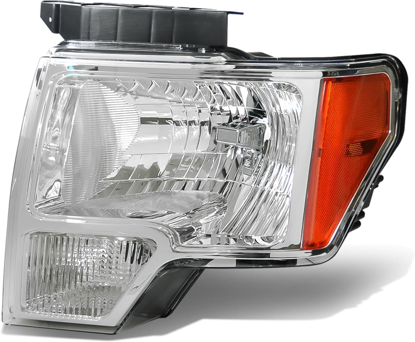 Auto Dynasty Headlight Assembly Compatible with 2009-2014 Ford F-150, Factory Style Headlamp Replacement, Passenger Right Side, Chrome Housing Amber Corner, FO2503287