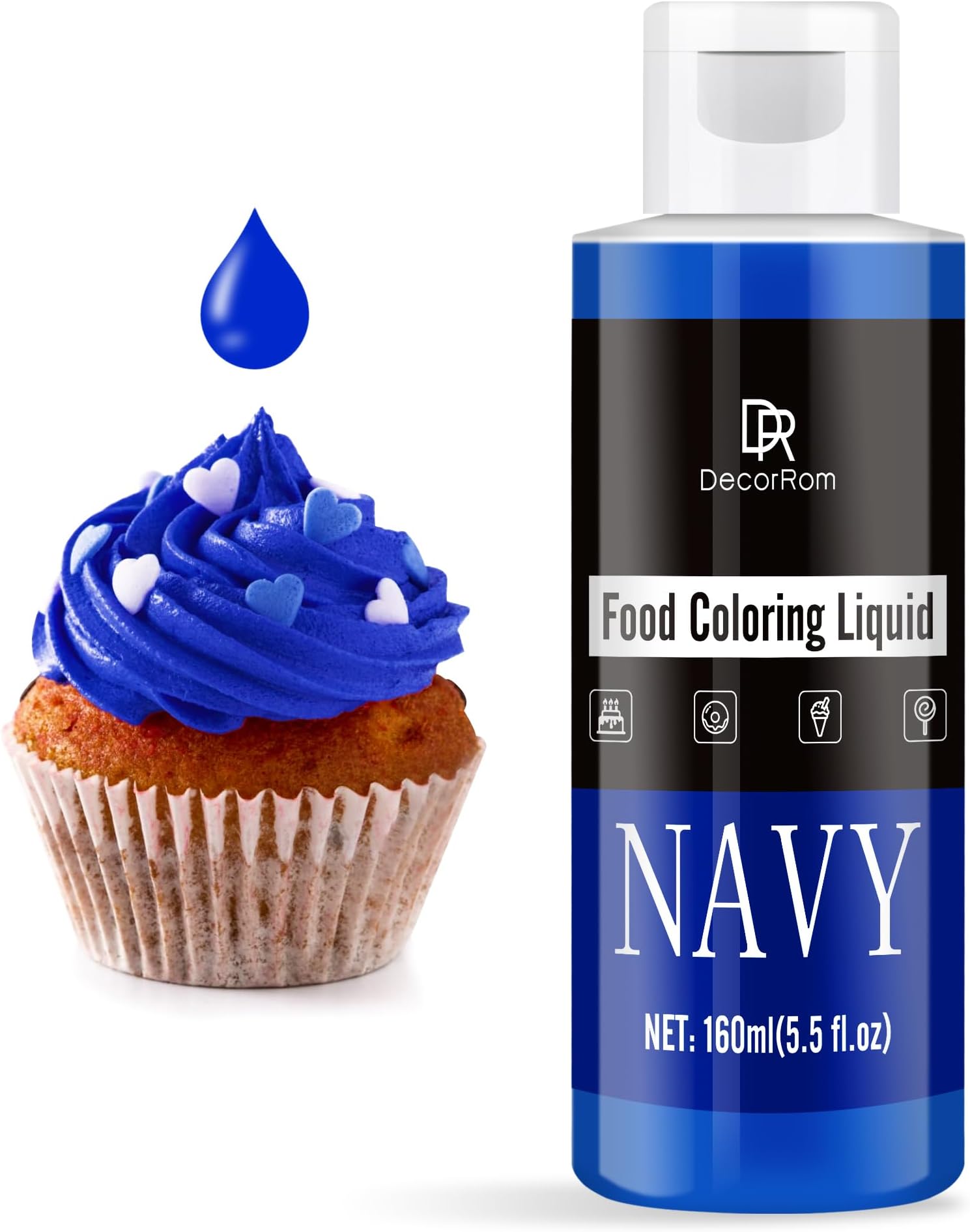 Food Colouring - Vibrant Liquid Icing Food Colouring for Baking, Cake Decorating, Easter Egg, Airbrush - Tasteless Food Colour Dye for Fondant, Macaron, Cookie, Slime, DIY Crafts - 160ml (Navy)
