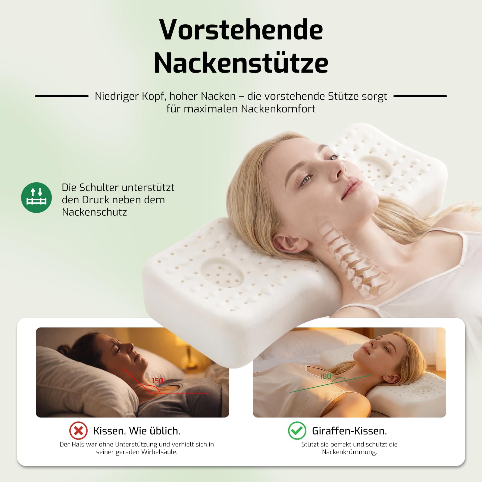 Orthopädisches Nackenstützkissen 32x62x4/8 -Talalay Latex Kissen aus Naturlatex, Ergonomisches Nackenstützkissen für Seiten-und Rückenschläfer - Verstellbares Orthopädisches Talalay Pillow