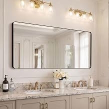 Kosmonia 60x28 inch Black Bathroom Mirror Metal Framed Rounded Rectangle