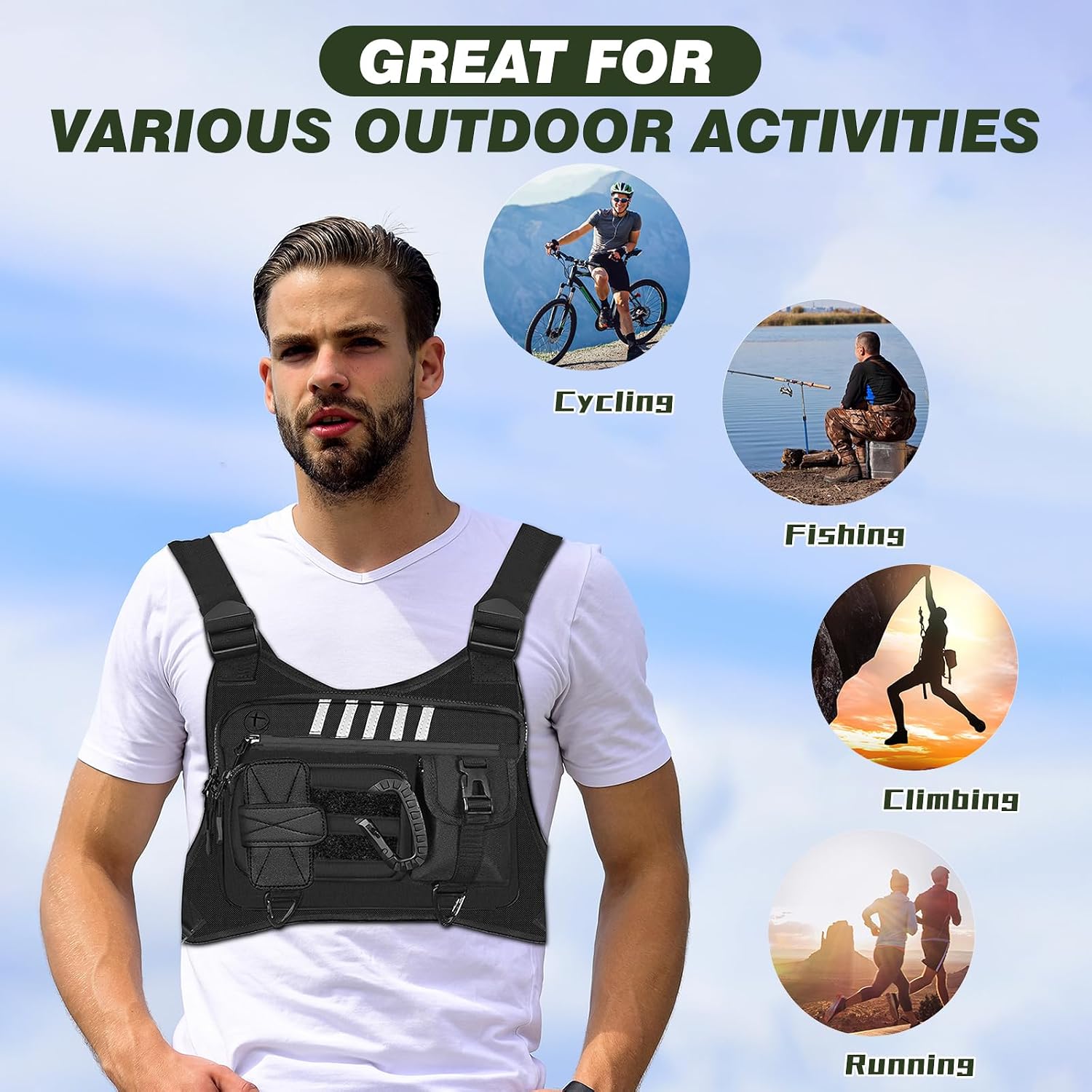 Chest Rig Running Vest for Men - Lightweight & Comfortable Tactical Vest with Quick Access Holster Gift, Water-Resistant & Breathable Design for Running, Hiking, and Outdoor Activities