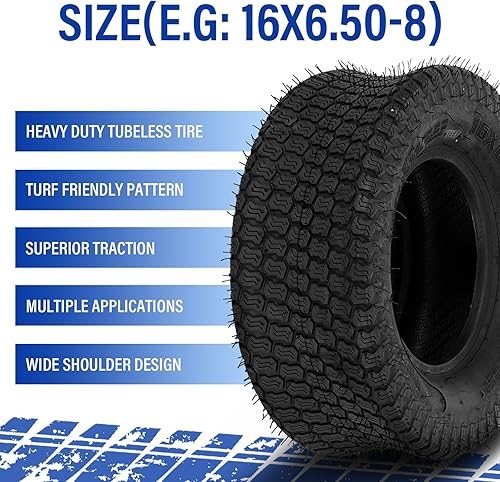 Miniatura 4 de 2 piezas 16x6.50-8 cortacésped y jardín cortacésped carrito de golf neumáticos de césped tractor sin cámara 2PR