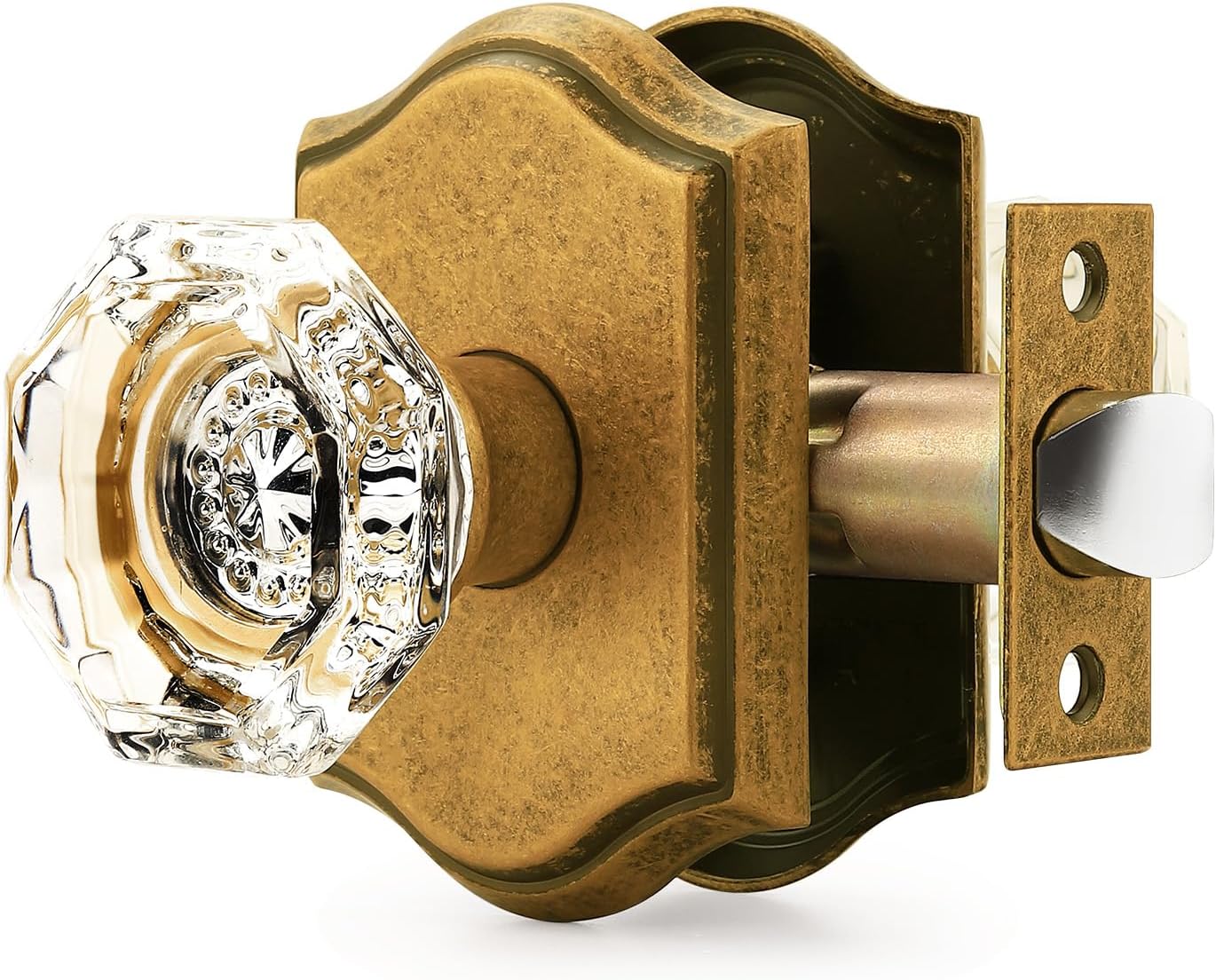 Orger Octagonal Crystal Door Knobs 5 Pack, Interior Privacy Door Handle for Bed/Bathroom with Pin Lock Inside, Antique Bronze Vintage Rosette Door Knob with Heavy Duty Genuine Glass