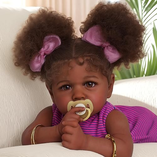 ADFO Reborn Baby Dolls Black Girl - Muñecas de bebé realistas de 22 pulgadas con cuerpo suave y realista afroamericano con kit de alimentación y