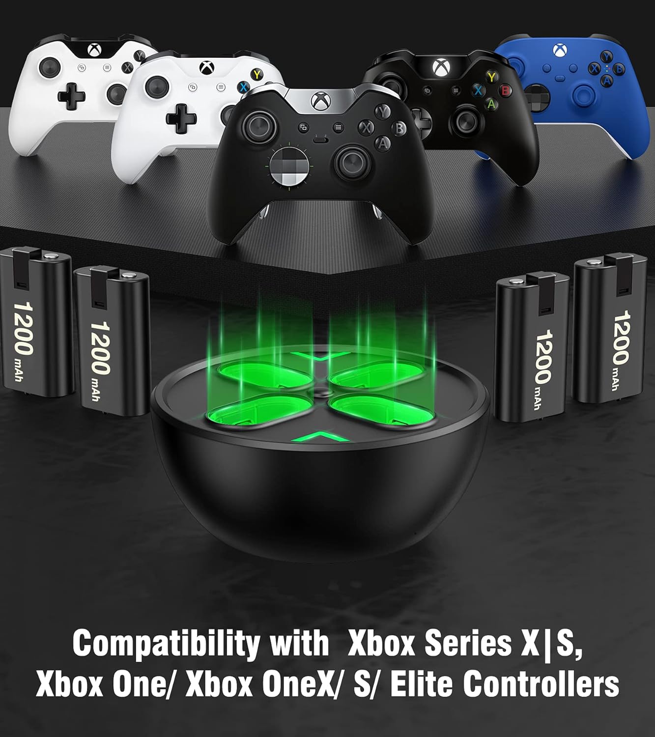 JACKiSS PRO Rechargeable Battery Packs for Xbox Series X|S,Charger for Xbox One Controller Battery Pack with 4x1200mAh Batteries,Rechargeable Battery Pack for XSX|S/X1/One S/One X/One Elite Controller