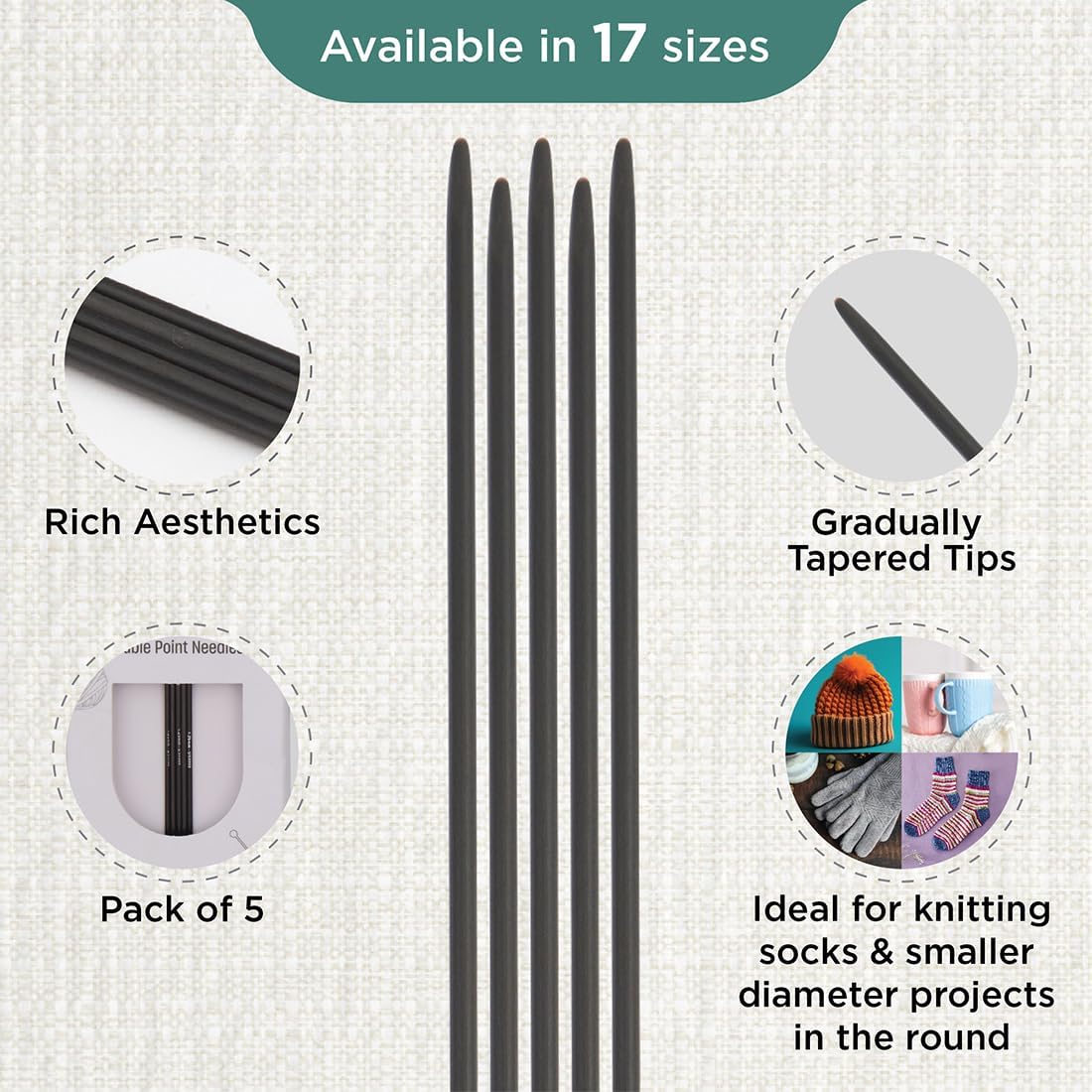 KnitPro Karbonz Double Pointed Needles 8" (20cm) |US Size 0000 (1.25mm)