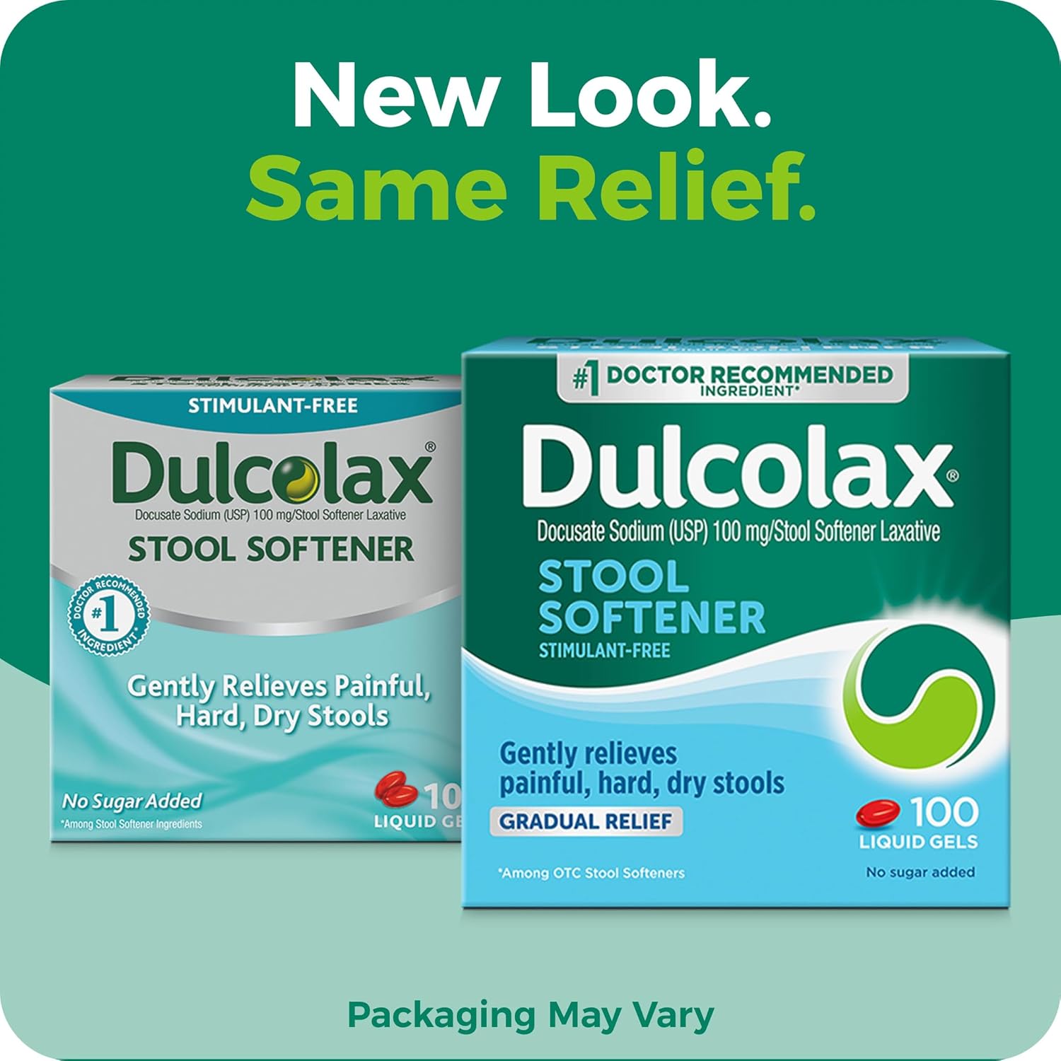 Dulcolax Stool Softener Laxative Liquid Gel Capsules, Gentle Constipation Relief for Hard, Dry Stools, Docusate Sodium 100 mg, 100 Count, 2 pk