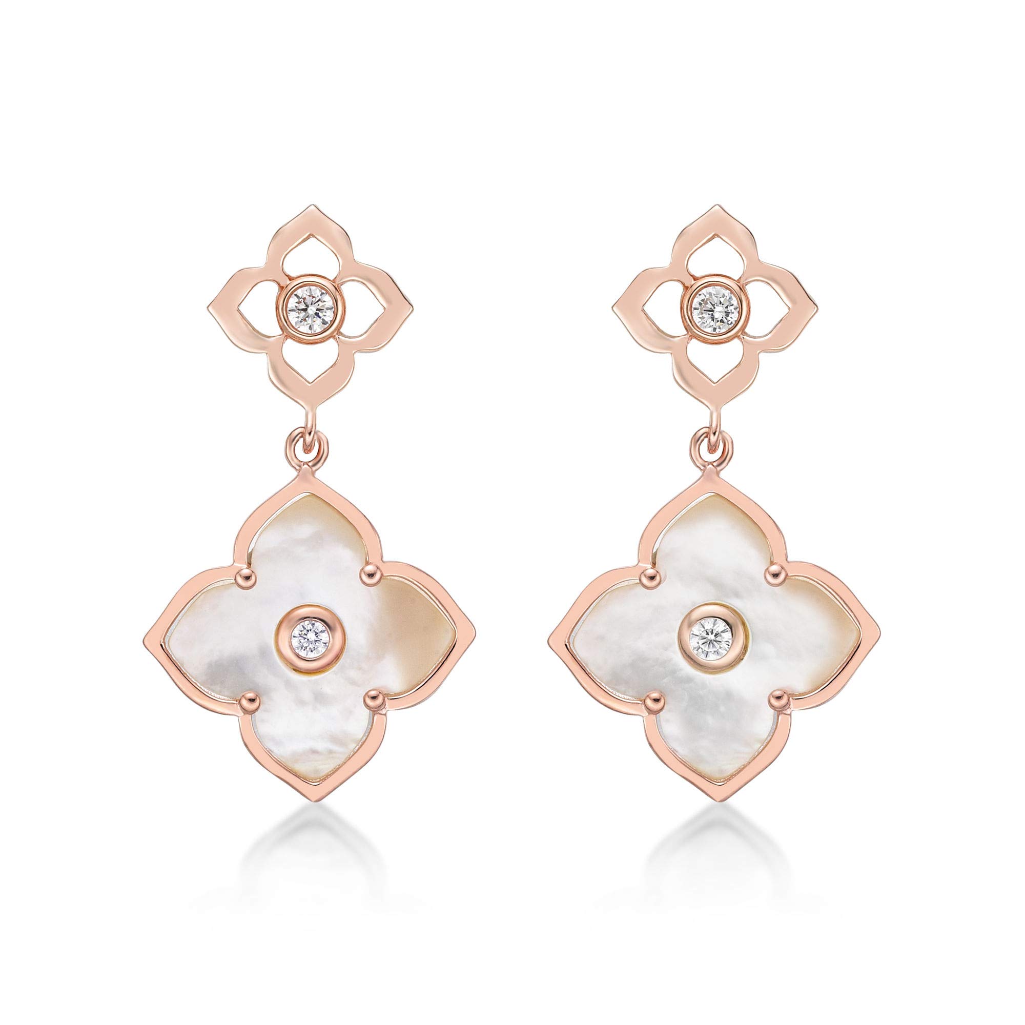 Lavari JewelersBlack Onyx, Green Malachite or Mother of Pearl Flower Dangling Drop Earrings for Women in 925 Sterling Silver with Rose Gold Plating Post Back by Lavari Jewelers