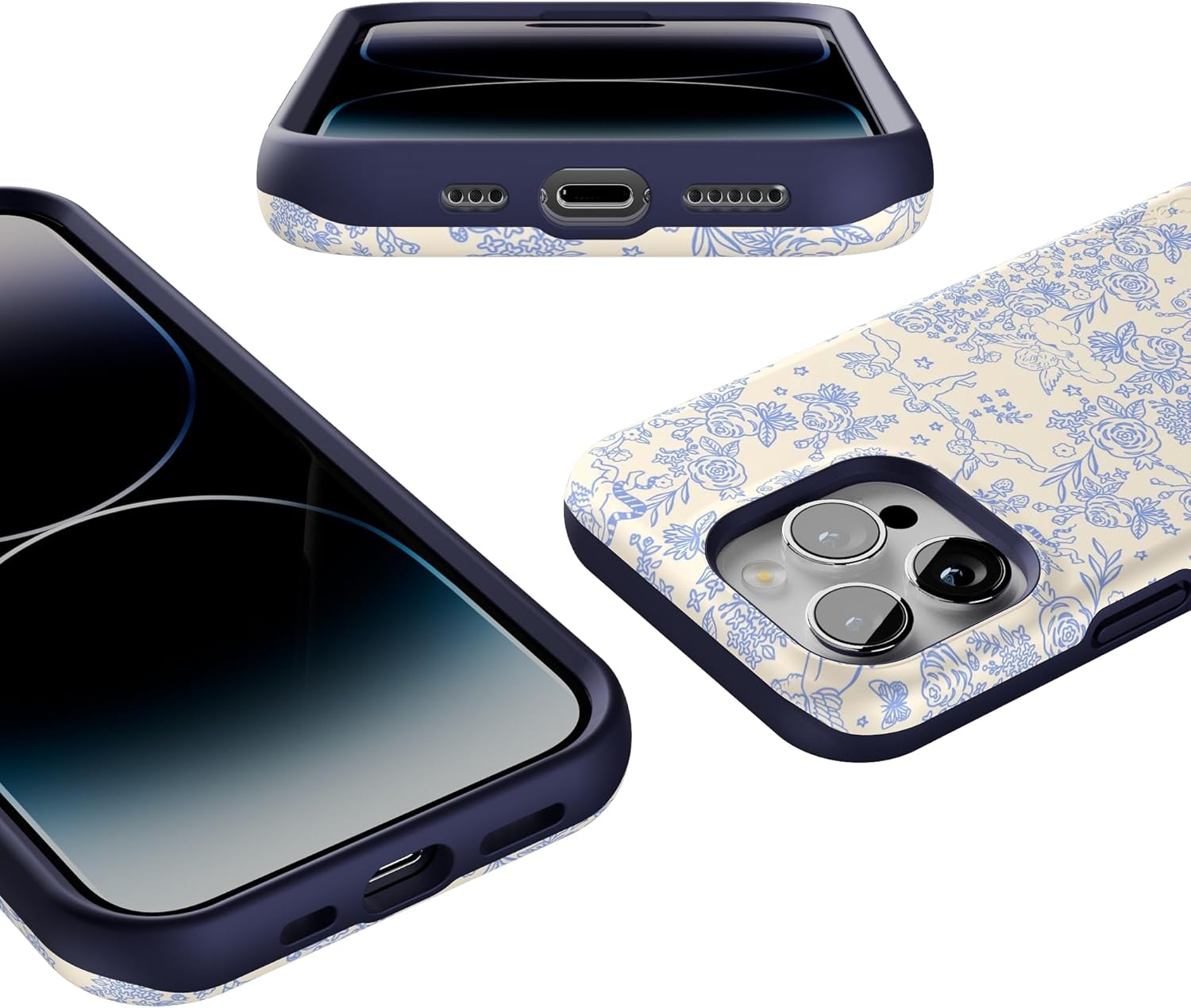 Casely iPhone 14 Pro Case | Cupid's Canvas | Periwinkle Floral | Bold Protective Design | Compatible with MagSafe