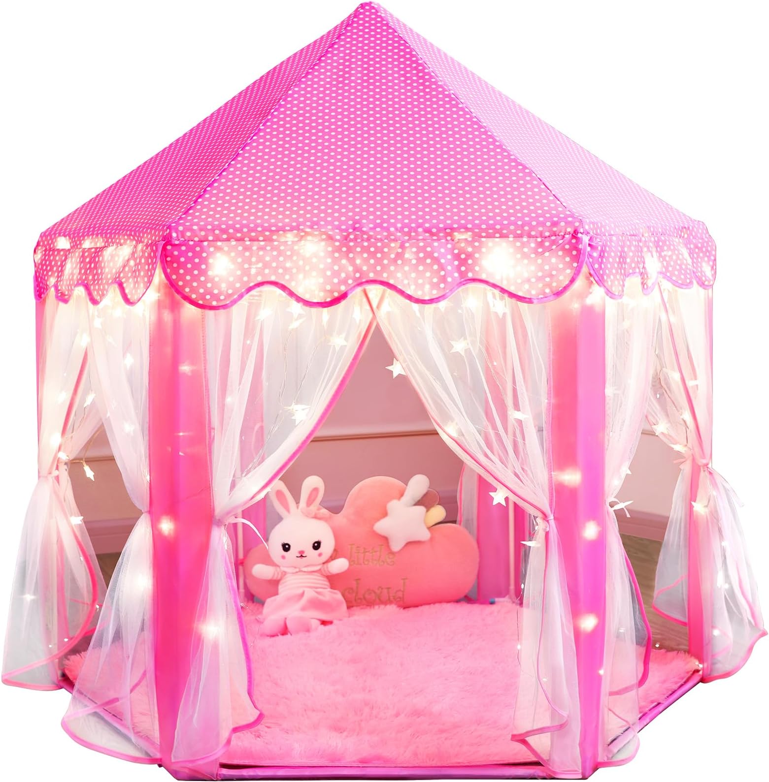 Princess Tent for Girls Unicorn Fairy Castle Play Tents for Kids Toddler, Hexagon Kids Playhouse with Gift Box, Princess Toys & Gift for Girls Aged 3+ for Indoor & Outdoor(Princess Tent with Mat)