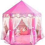 Princess Tent for Girls Fairy Castle Play Tents for Kids Toddler, Hexagon Kids Playhouse with Gift Box, Princess Toys & Gift for Girls for Indoor(Pink Tent with Mat)