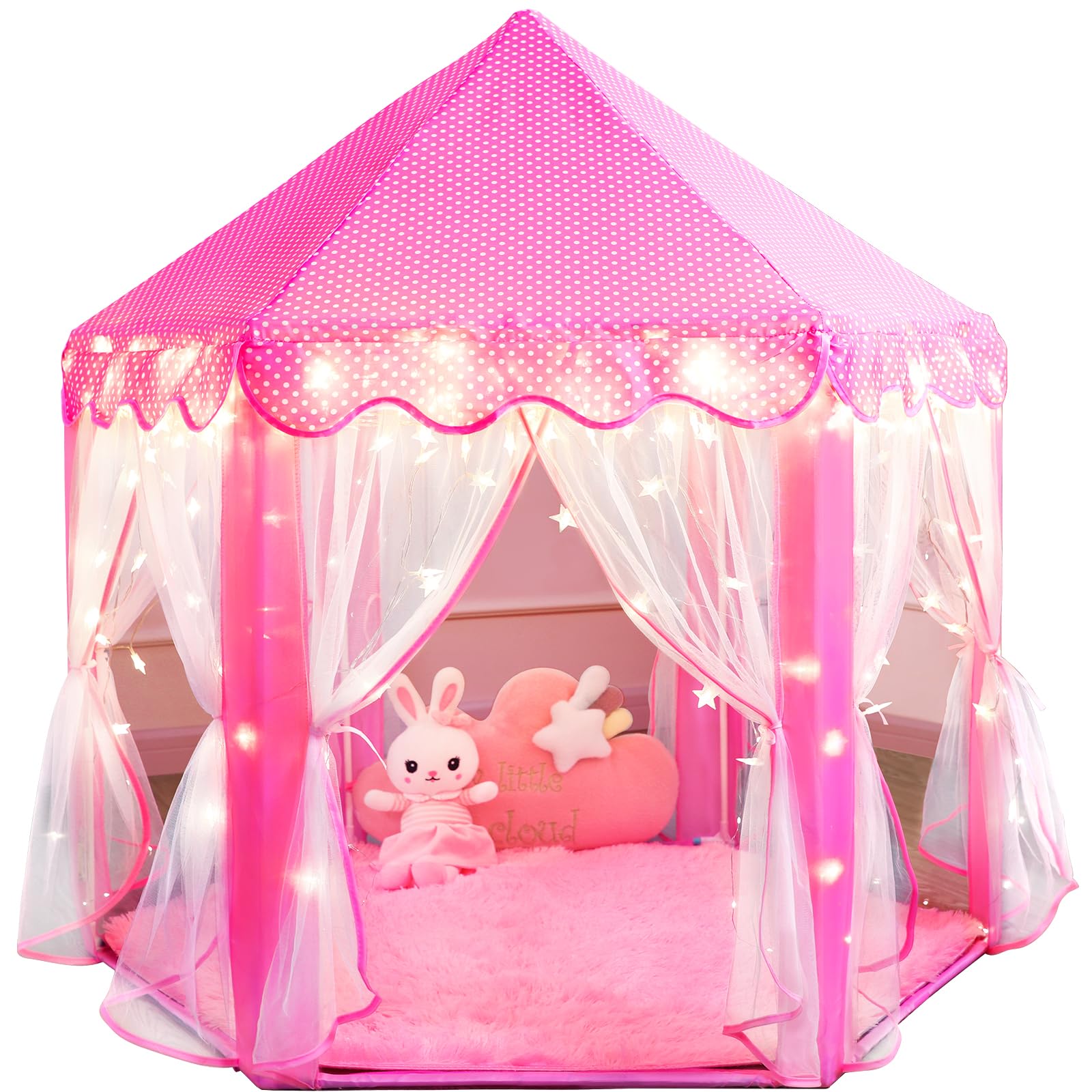 Princess Tent for Girls Fairy Castle Play Tents for Kids Toddler, Hexagon Kids Playhouse with Gift Box, Princess Toys & Gift for Girls for Indoor(Pink Tent with Mat)Princess Tent for Girls Fairy Castle Play Tents for Kids…