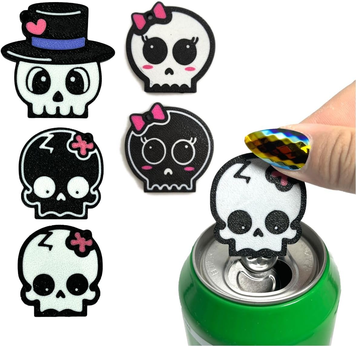5Pc Skull Soda Can Opener with Keychain,Easy Pull Tab Opener Tool for Sore Hands Long Nails,Portable Halloween Kitchen Accessory