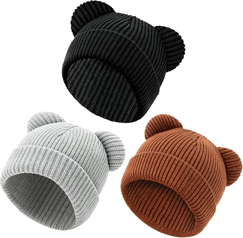 YukiniYa Baby Beanie Cute Toddler Winter Hat 3 Pack Soft Double Layers Knit Warm