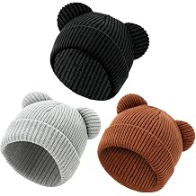 Baby Beanie Cute Toddler Winter Hat 3 Pack Soft Double Layers Knit Warm Cap for Infant Girls Boys Kids 0-8 Years