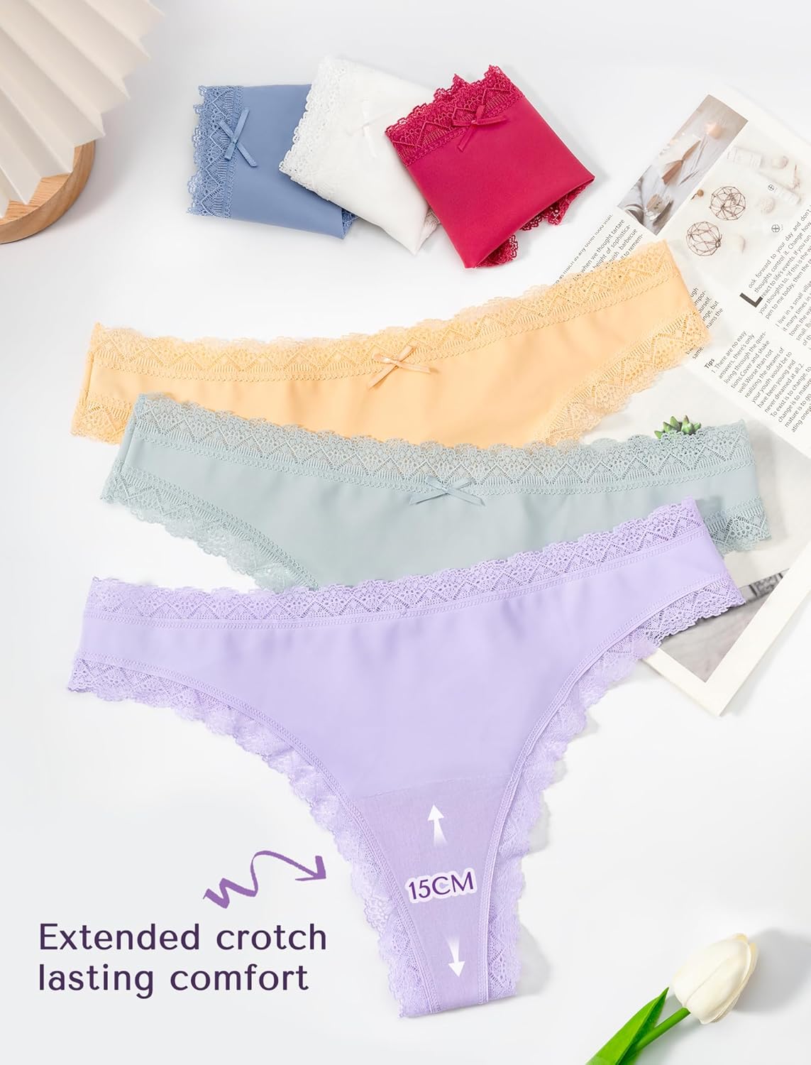 voenxe Seamless Thong for Women,No Show Lace Underwear,Ladies Breathable Comfort Panties Soft Gym Sport Undies,Tanga,5-Pack - Image 5