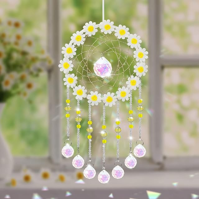Crystal Suncatchers, icyant Healing Crystal Dream Catcher, Rainbow Maker Guardian Angel Ornament Multi-Colorful Clear Glass Ball Prism Hanging Ornaments for Home Garden Window Indoor Outdoor Decor