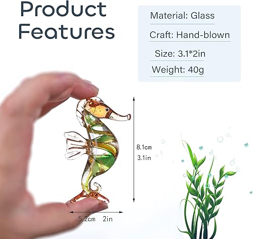 Miniatura 3 de HDCRYSTALGIFTS Blown Glass Seahorse and Penguin Figurines for Home Decor
