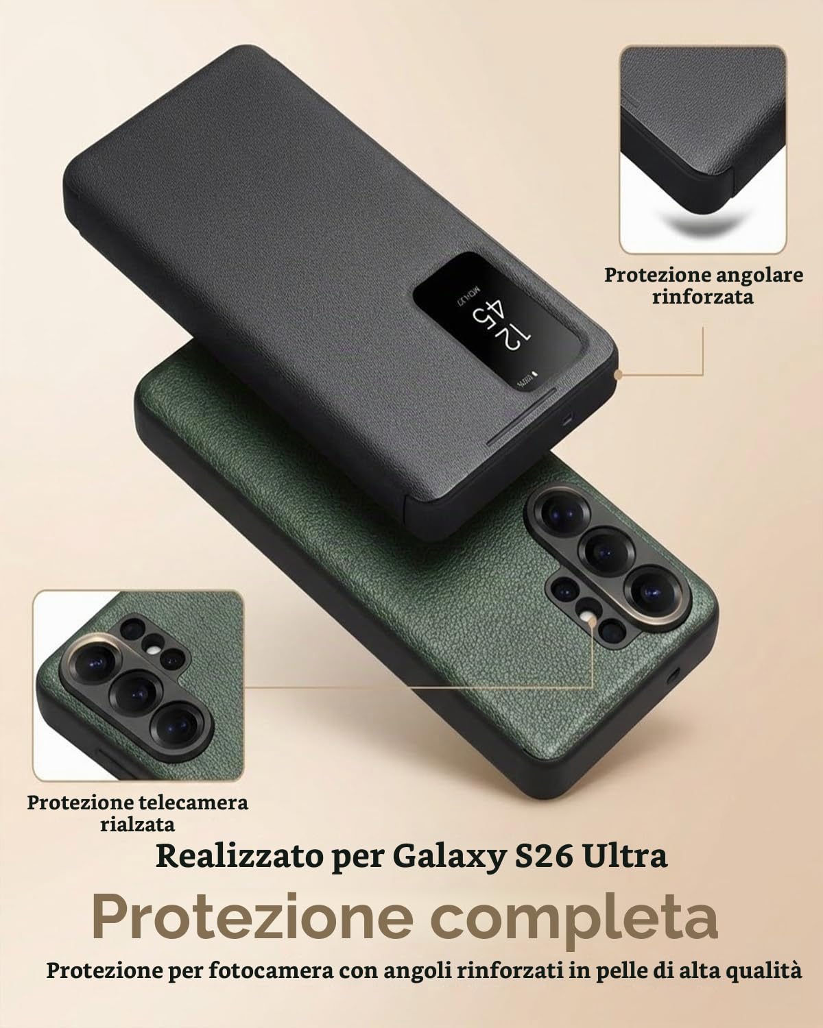 Custodia Folio per Samsung Galaxy S26 Ultra, Flip Cover con Finestra Smart View, Porta Carte Integrato, Cover Protettiva Sottile con Protezione Fotocamera(Black)